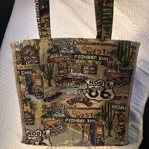 vintage jade route 66 tapestry tote bag